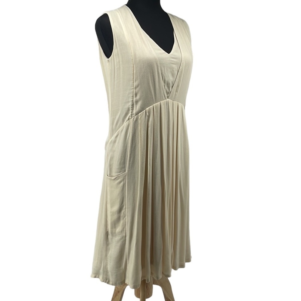 ANTHROPOLOGIE Sita Murt Dress pleated cream v neck minimalist business casual 4